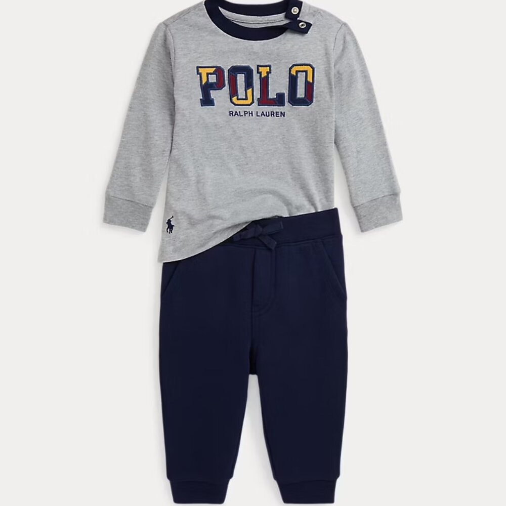 Ralph Lauren Logo Jersey Tee & Fleece Jogger Pant Set 9 & 24 months NWT